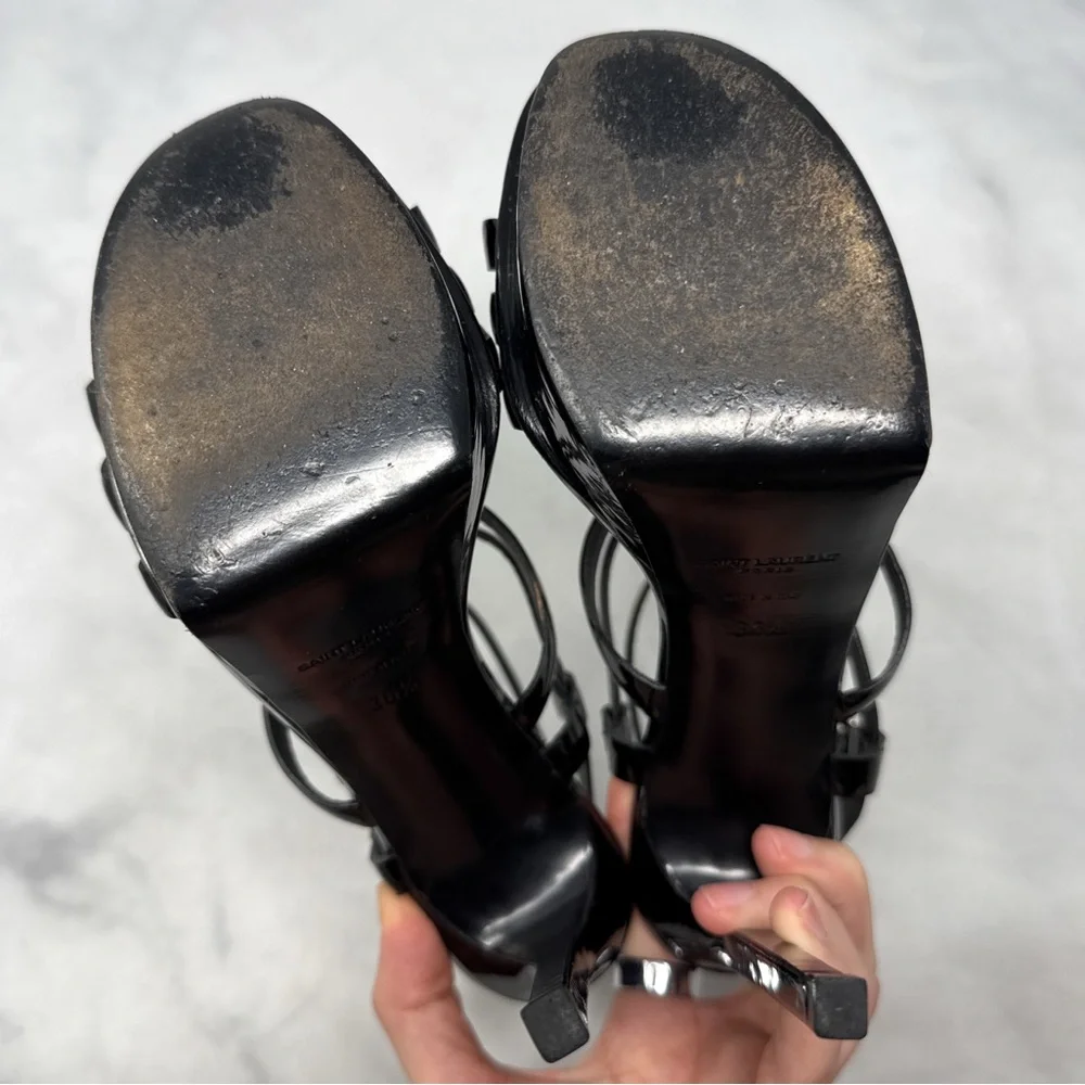 Saint Laurent Bianca 105 Patent Leather Strappy Platform Sandal Heels Black 36.5 - Picture 12 of 16
